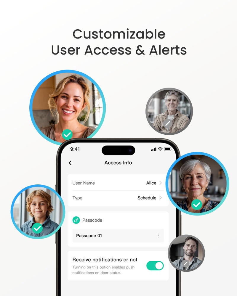قفل DESLOC الذكي المحدث D110 Plus قفل باب دخول بدون مفتاح ببصمة الإصبع، تطبيق Wi-Fi مدمج للتحكم عن بعد، أقفال ذكية للوحة المفاتيح للباب الأمامي مع شاشة LockVue IP54 BHMA درجة 3 أسود - Image 5
